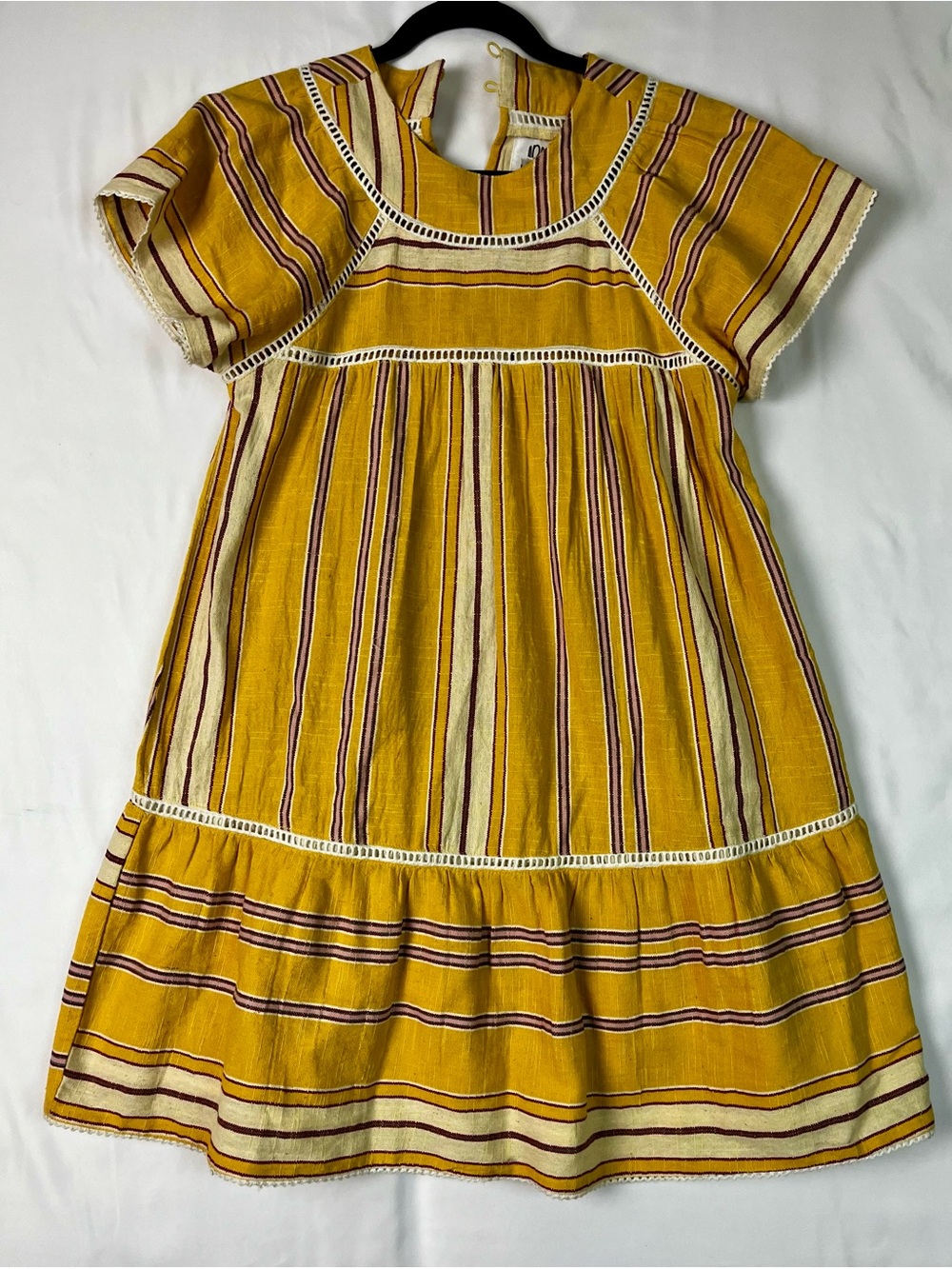 dRA Los Angeles Yellow Striped Fully Lined 100% Cotton Boho Mini Dress Sz S